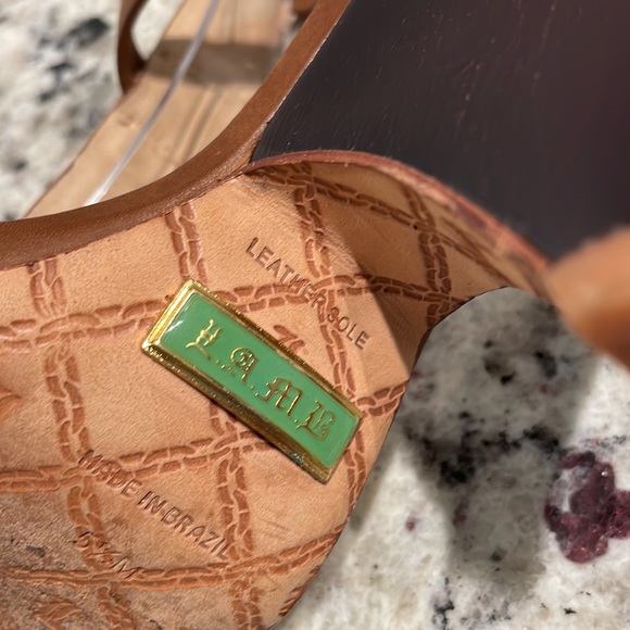 L.A.M.B. By Gwen Stefani Brown Strappy Leather Wedge Heel Sandals - Picture 4 of 10